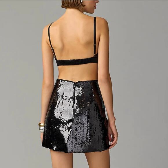 NWT J Crew Collection Sequin Black Mini Skirt 2 Shiny Party - Picture 1 of 10